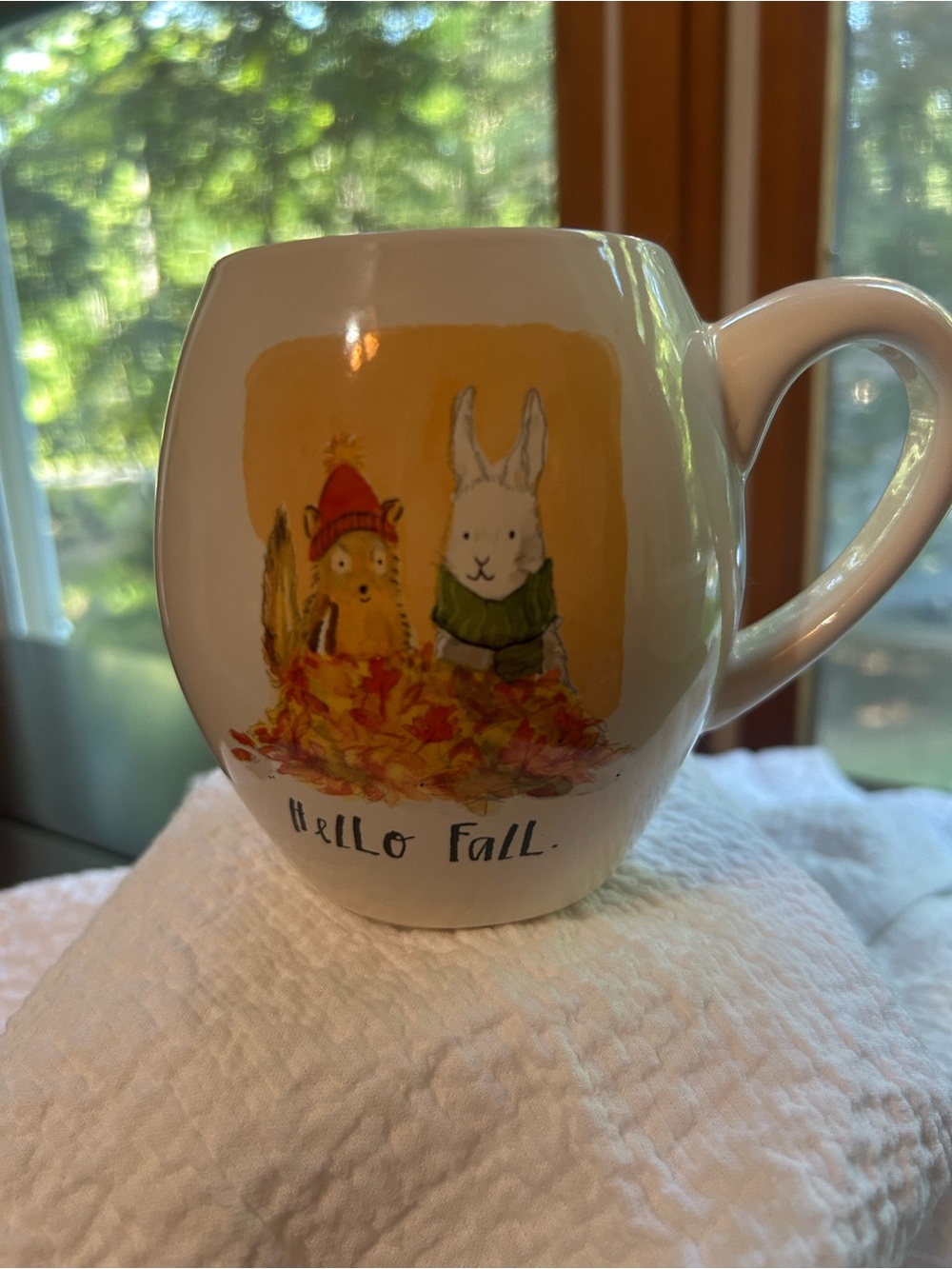 Rae Dunn Barrell Mug with Whimsical Rabbit and Chipmunk